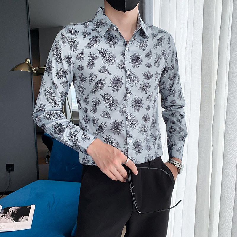 男士秋季小伙个性痞帅印花长袖衬衫日常休闲上衣301A-1/C21/P55,男装衬衫,星座301A-1