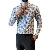 男士秋季小伙个性痞帅印花长袖衬衫日常休闲上衣301A-1/C21/P55，男装衬衫，星座301A-1