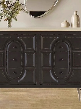 美式轻奢实木玄关柜后现代简约黑色装饰柜法式乡村复古轻奢餐边柜