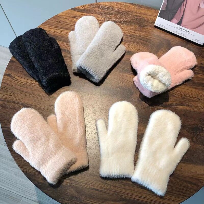 手套女冬季可爱学生保暖防冻骑车仿水貂毛韩版加绒加厚全包指
