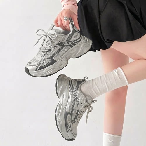 5CM增高银色高级厚底老爹鞋女
