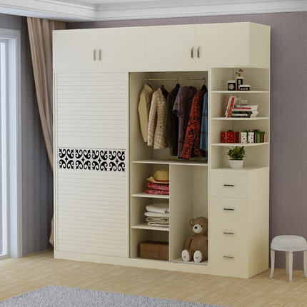 简约现代推拉门衣柜卧室实木质组装板式移门2门整体大衣橱经济型