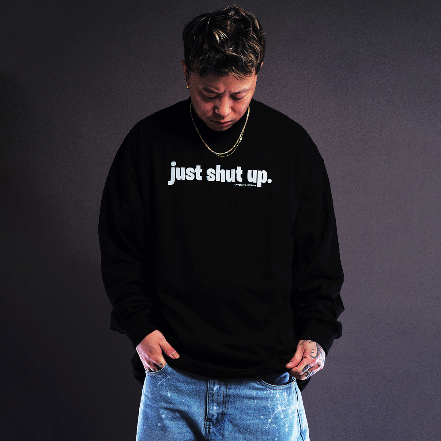 RC25秋冬标语复古潮牌长袖上衣男