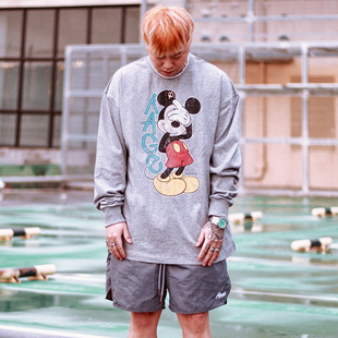 RAGECAVE复古卡通米奇老鼠vintage印花国潮男女纯棉T恤情侣长袖