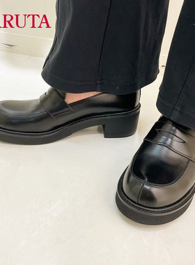 Haruta日系百搭新款牛皮570高跟小皮鞋轻便乐福鞋学院风JK制服鞋