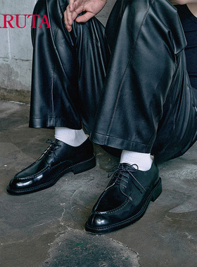 Haruta日系百搭系带718真皮休闲皮鞋德比鞋品牌男士商务正装皮鞋
