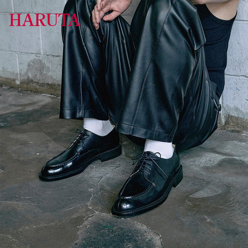 haruta头层牛皮系带布诺克男鞋