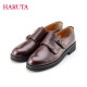 女牛皮孟克鞋 haruta日系3815女鞋 布洛克平底复古圆头英伦小皮鞋 子