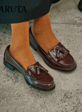 Haruta4515流苏粗跟单鞋子女学生百搭英伦小皮鞋女jk制服鞋乐福鞋