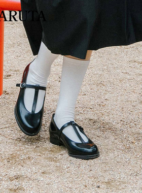 Haruta日系百搭复古小皮鞋奶奶鞋SF342Bjk制服鞋女真皮玛丽珍鞋