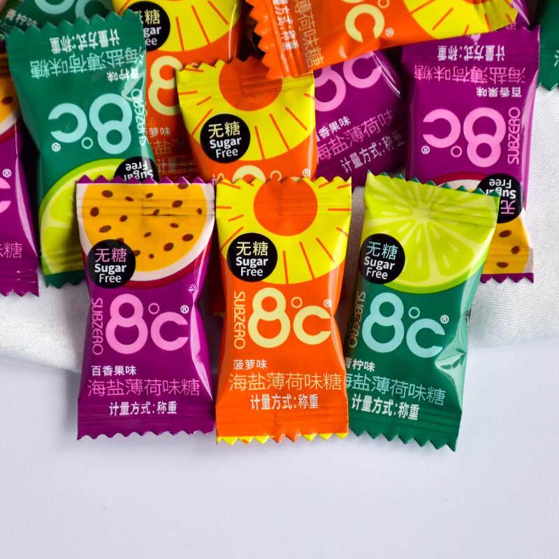 8℃度薄荷糖海盐菠萝百香果青柠薄荷味糖水果味无糖薄荷糖