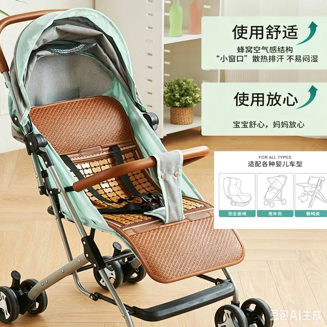 宇婷婴儿车凉席垫竹席透气
