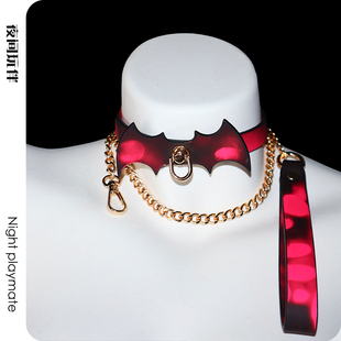 夜间玩伴 温感变色项圈蝙蝠颈圈男女choker项链k9小狗puppy牵引绳
