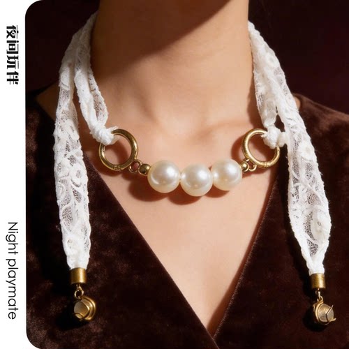 原创choker珍珠口球蕾丝绑带女项链cosplay小众铃铛男女通用k9