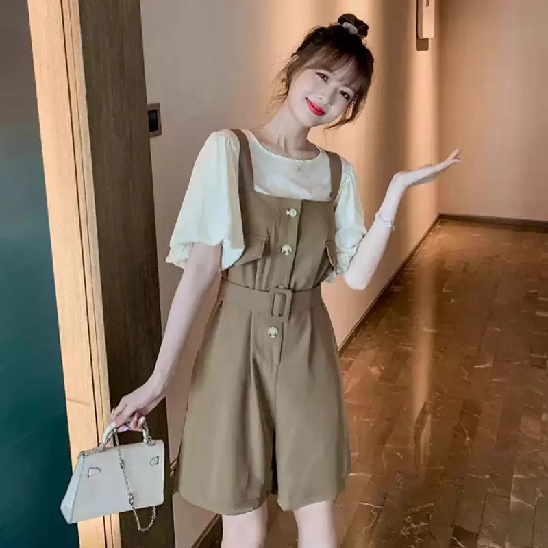 工装连体裤女夏季2025新款小个子时尚短裤连体衣背带裤两件套装女