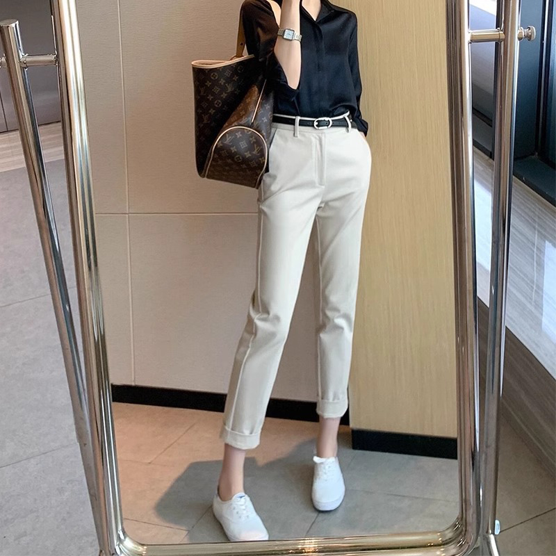 白色西装裤女夏季2025新款休闲九分裤小个子西裤女显瘦小脚烟管裤