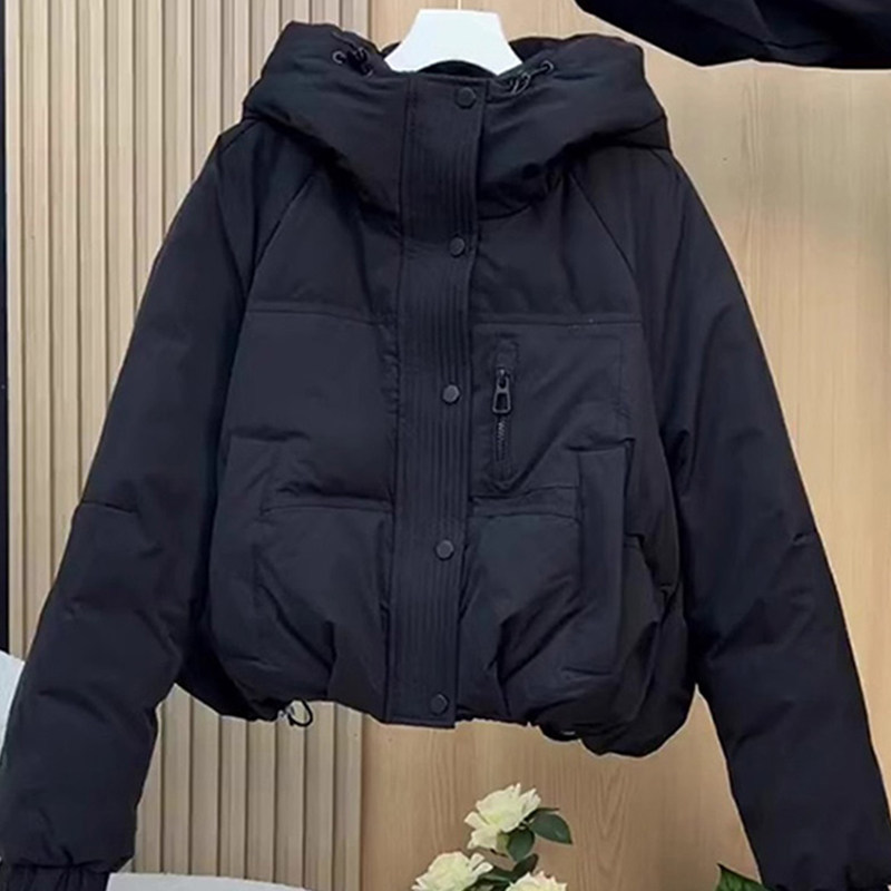 黑色羽绒棉服女冬季新款韩版短款小个子面包服棉衣保暖连帽厚外套