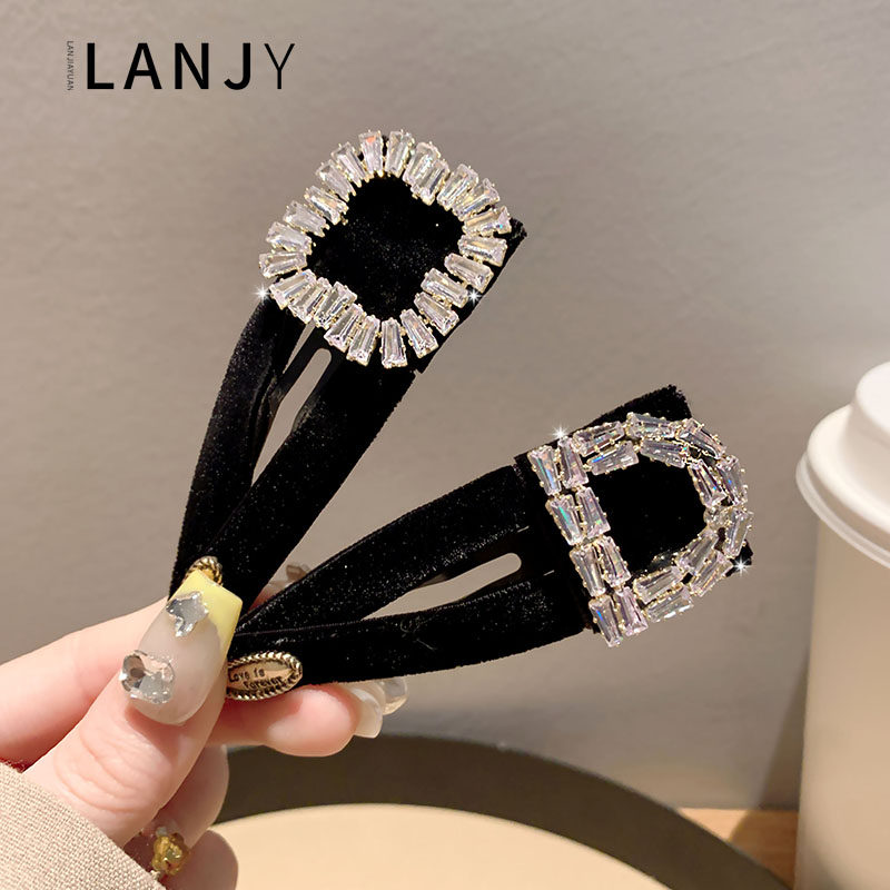 韩版气质黑色丝绒精致小巧bb夹植绒d字母发夹精致闪亮边夹女发饰