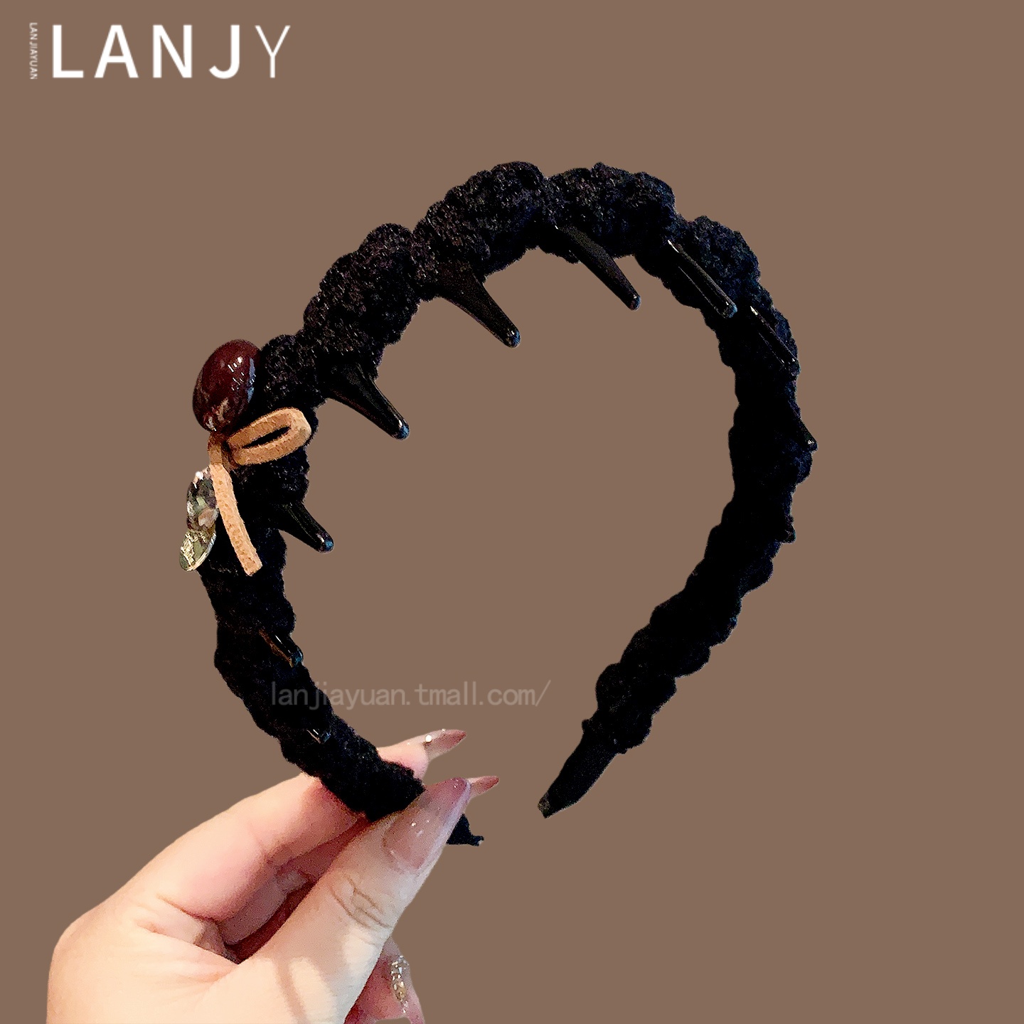 秋冬羊羔绒带齿防滑头箍