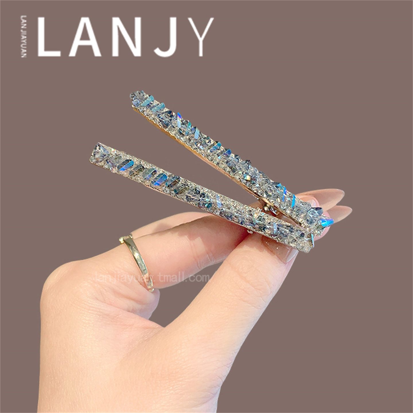 重工满钻水晶一字夹发饰女2025年时尚简约碎发整理鸭嘴夹发夹发卡,饰品/流行首饰/时尚饰品新,发饰,淘宝优惠券,粉丝福利购,淘宝优惠卷