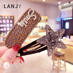 韩国轻奢水钻五角星边夹掰掰发夹复古气质刘海碎发夹时尚个性头饰