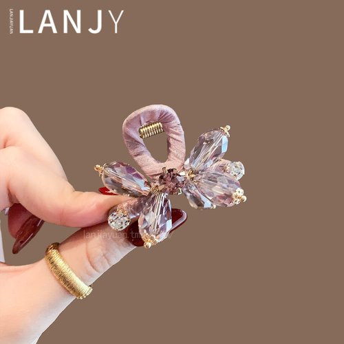 法式重工粉色水晶小抓夹