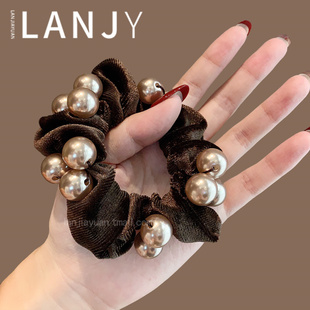 韩国复古丝绒珍珠头绳2025年简约扎马尾丸子头小肠圈发绳皮筋发饰