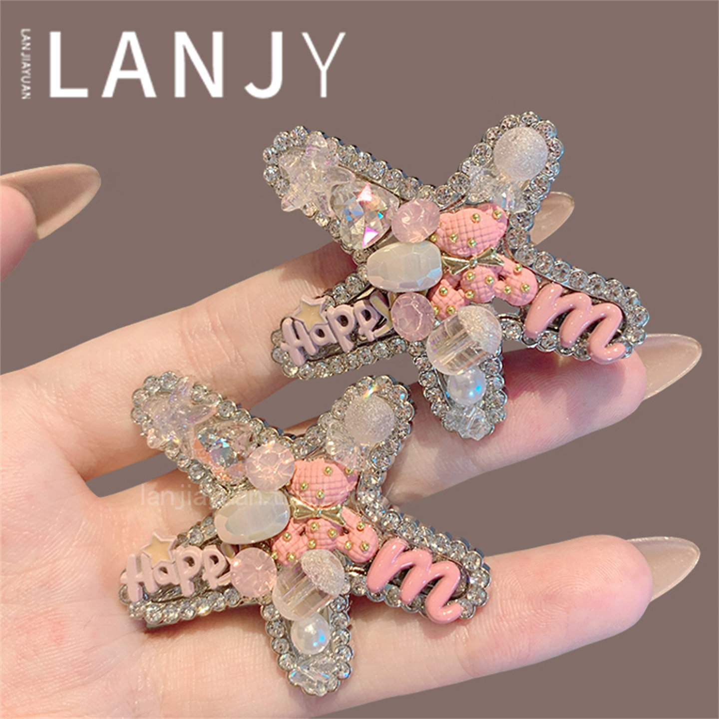 韩国夏日新款粉满钻星星发夹