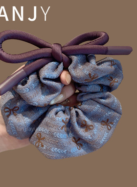 韩国东大门蓝色紫色蝴蝶结大肠发圈时尚洋气百搭后脑勺扎发头绳女