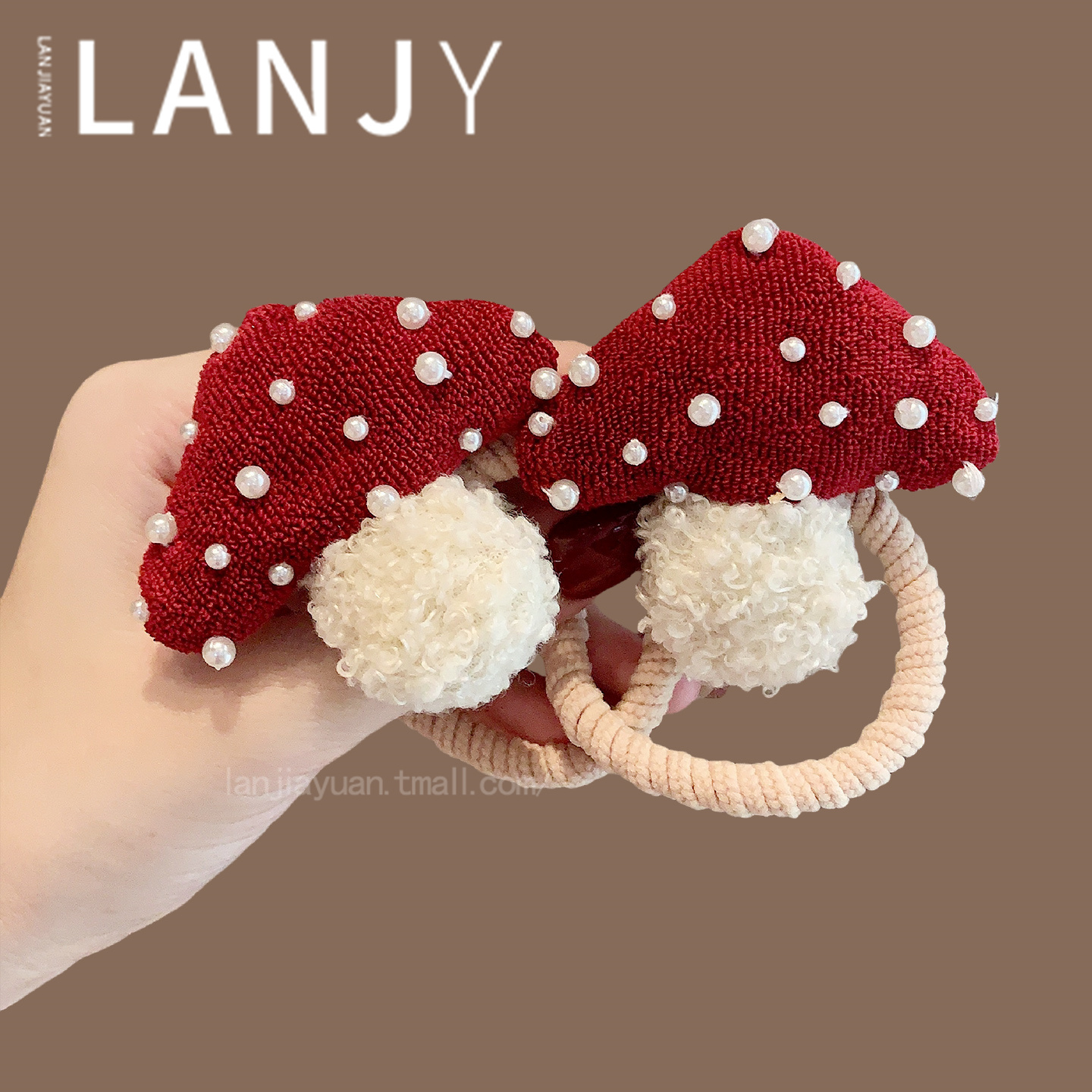 可爱少女心红色毛绒珍珠发绳