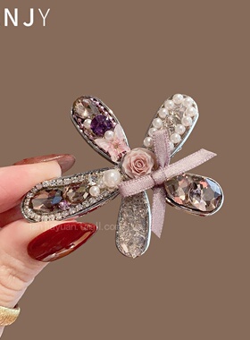 甜美重工紫色花朵发夹气质优雅侧边夹额前碎发整理鸭嘴夹发饰发卡