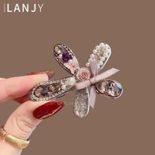 甜美重工紫色花朵发夹气质优雅侧边夹额前碎发整理鸭嘴夹发饰发卡