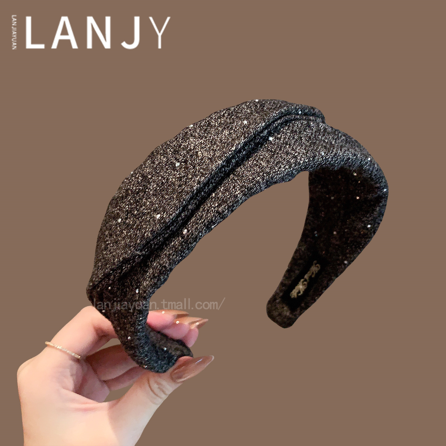 秋冬新款黑色宽边毛呢发箍