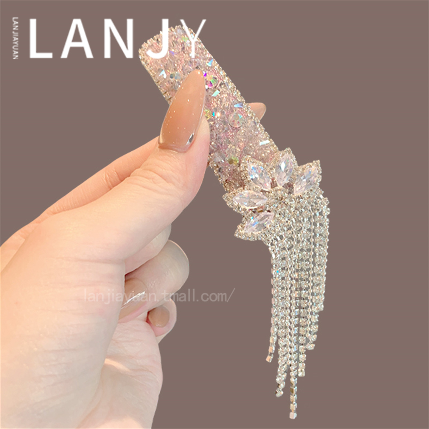 精致紫色满钻水晶侧边夹