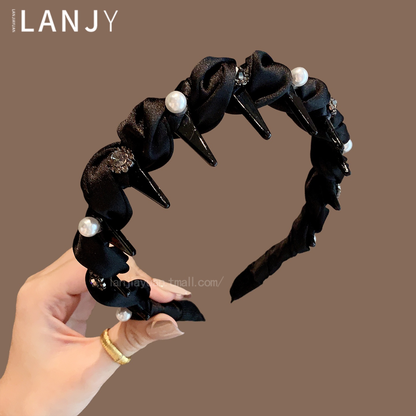 法式复古优雅珍珠闪钻头箍