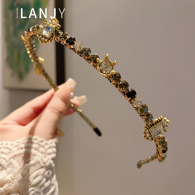 韩国复古金丝水钻发箍