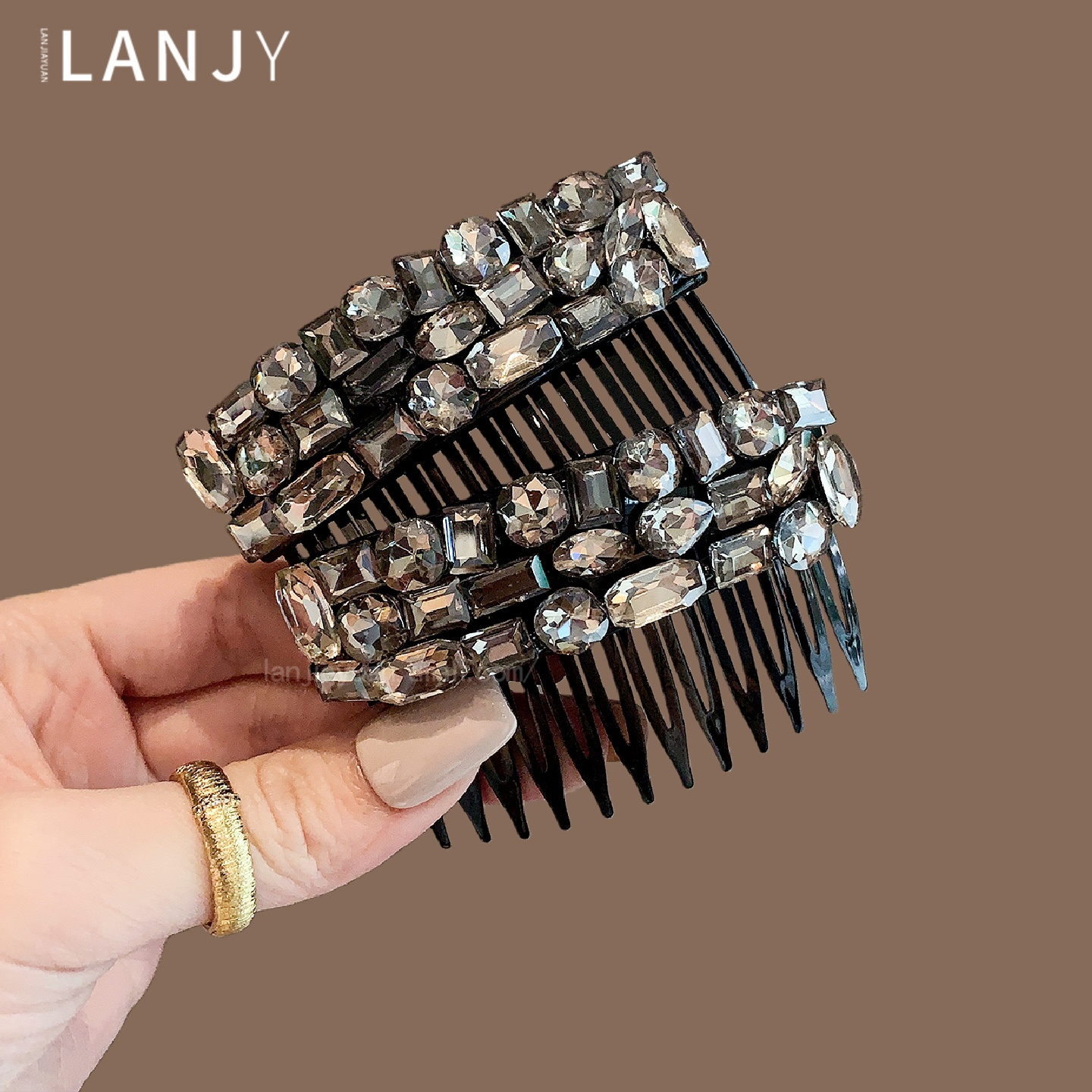 韩国轻奢超闪水钻倒插梳