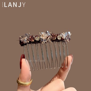 2026年精致水晶串珠发梳气质蓬松高颅顶发卡刘海夹倒插梳发饰女