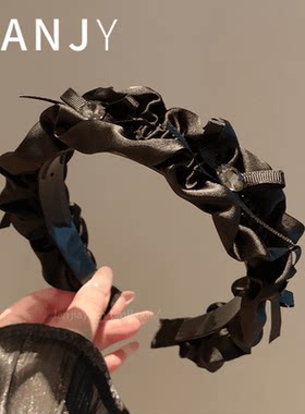 复古黑色褶皱发箍蝴蝶结