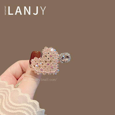 韩国新款粉色鸭嘴夹可爱少女心甜美水晶发夹刘海夹镶钻爱心发卡女