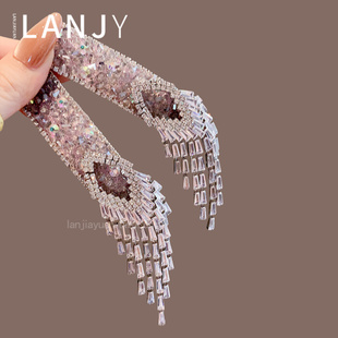 精致满钻紫色水晶侧边夹2025年新款超闪流苏bb夹轻奢高级感发夹女