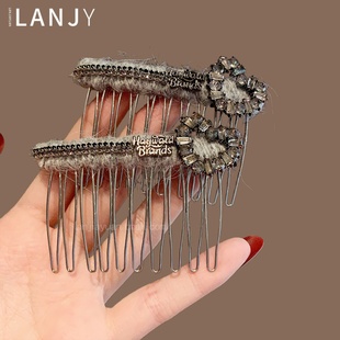 秋冬高端毛线百搭发梳超闪爱心水晶发卡气质蓬松高颅顶倒插梳发饰