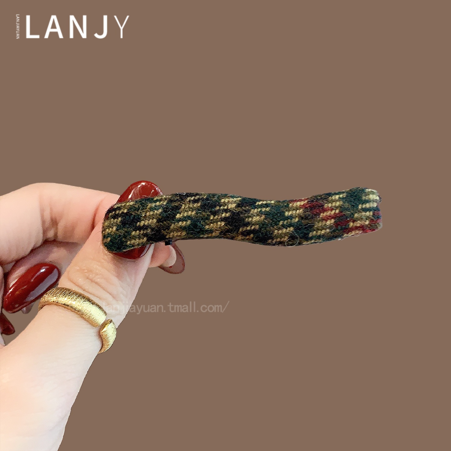 韩版高级感格纹毛呢发夹