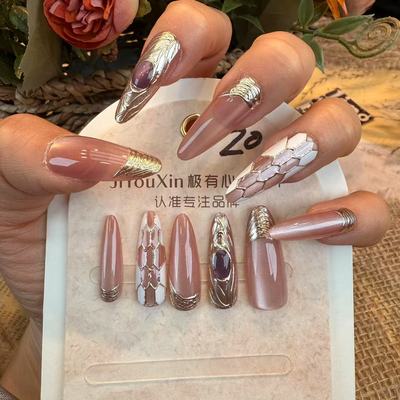 半手工美甲穿戴甲猫眼多巴胺杏仁甲短中长款轻奢美甲贴片显白气质