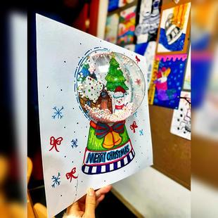 幼儿园圣诞节手工diy圣诞水晶球pvc透明半球卡纸创平意面涂鸦绘画