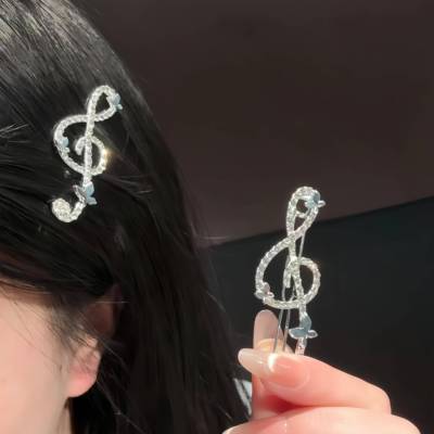 闪钻蝴蝶音符发夹韩式夹子ins少女浏海边夹精致发夹青蛙扣发卡子