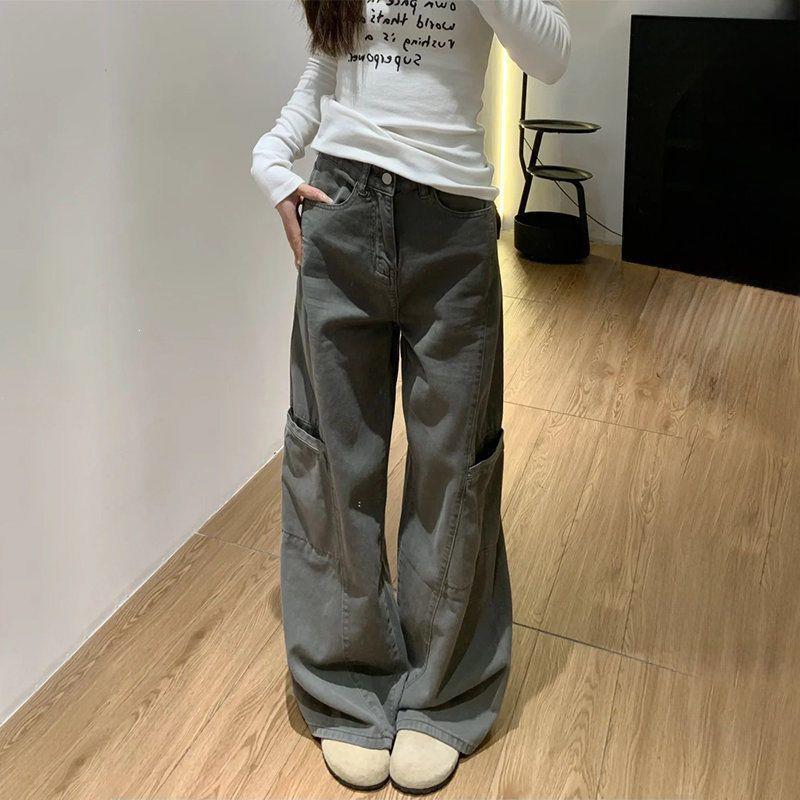 灰色阔腿工装裤女秋季新