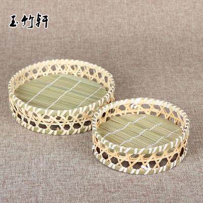 竹编制品纯手工艺竹筐水果盘果篮带竹蒸垫竹菜盘 酒店饭店托盘