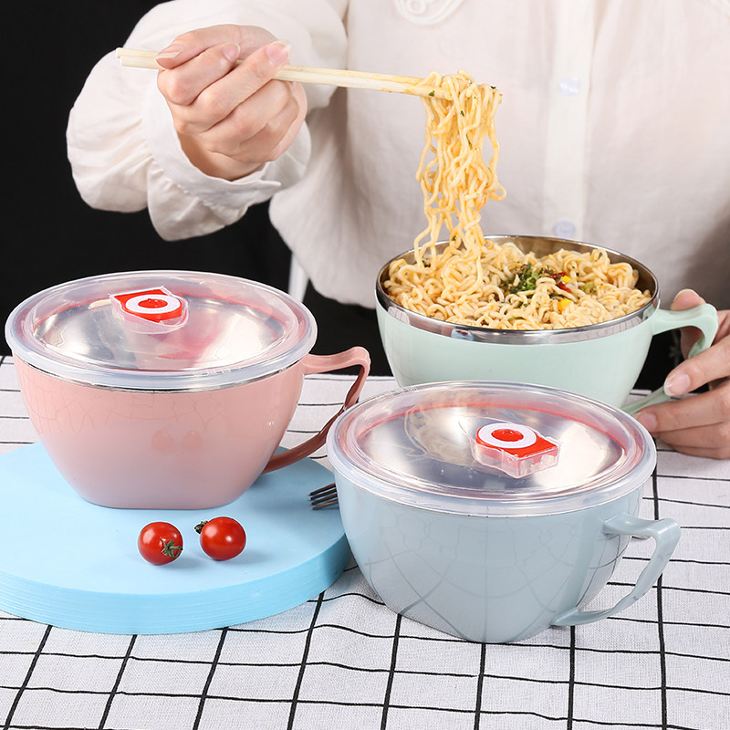 韩日式不锈钢泡面碗带盖学生宿舍方便面碗大号防烫汤杯大容量饭盒