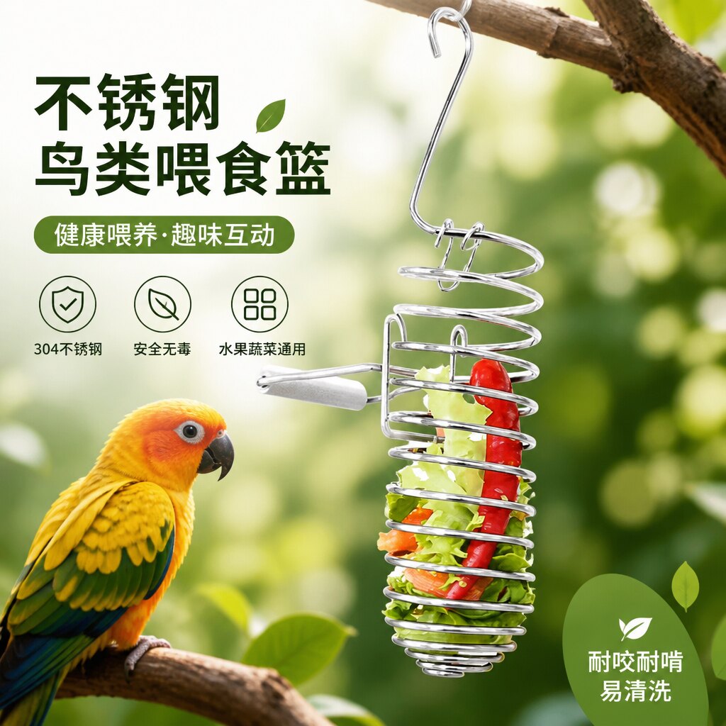 鸟类喂食器不锈钢水果蔬菜篮悬挂式玩具鹦鹉投喂神器鸟笼配件用品
